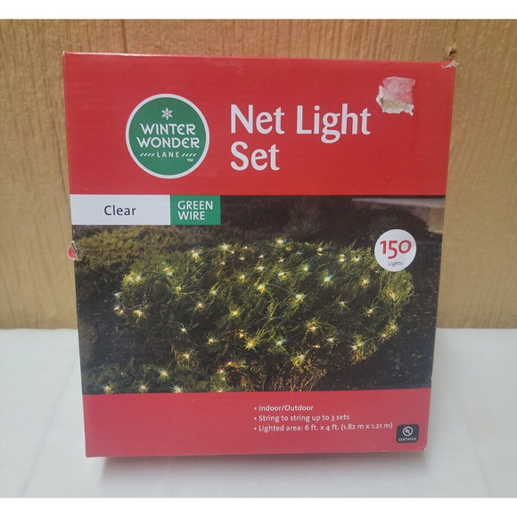 Winter Wonder Lane Net Light Set Green Wire 150 Clear Lights 6 ft x 4 ft - Picture 1 of 4